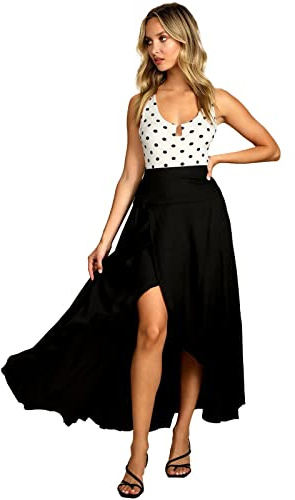 Odizli Jupe longue d'été élastique pour femme - Taille haute - Avec fente, Noir , M