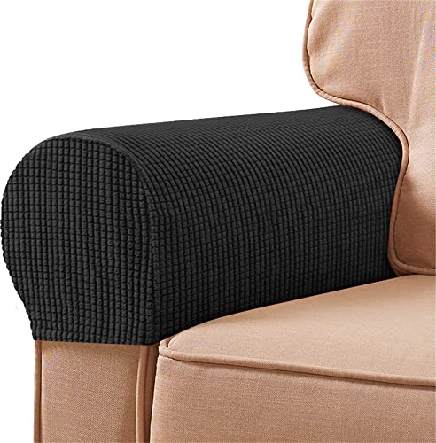 Treer 2 Piezas Fundas para Reposabrazos Sofá/Silla Funda Protectora, Elástica Suaves Lavable Protector de Muebles Brazo para Sillón Reclinable (Negro)