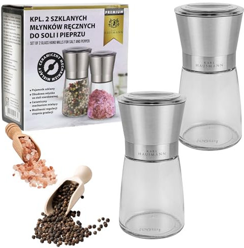 KARL HAUSMANN Salz und Pfeffermühle Manuell 2er set - 320 ml - Gewürzmühle mit Keramikmahlwerk - Mühlenset aus Edelstahl und Glass - Salt and Pepper Grinder - Salzmühle - Pfeffermühlen - Gewürz Mühle
