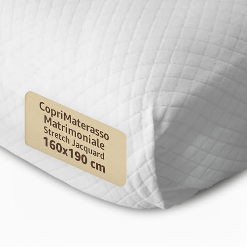 SONIT - Copri Materasso Matrimoniale 160x190 - Coprimaterasso in Spugna Strecht Jacquard - Copri Materasso Antiacaro Anallergico - Coprimaterasso Elasticizzato
