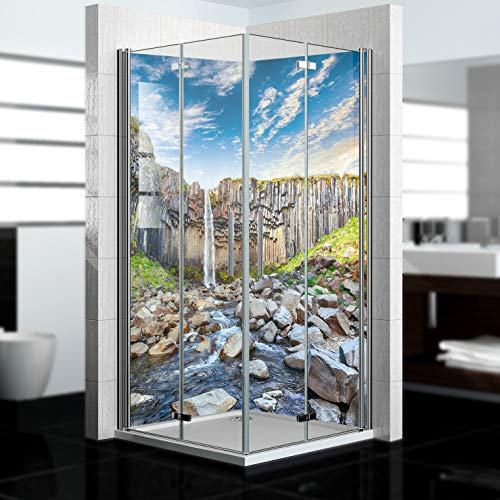 dedeco Pannello posteriore doccia impermeabile motivo: cascata V12, 2 x 100 x 200 cm, come pannello posteriore per il bagno per la sostituzione delle piastrelle, come parete decorativa, rivestimento
