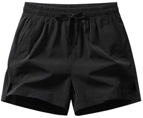 fxwtich Short taille élastique pour hommes, décontracté, athlétique, été, cordon de serrage, poches zippées, pantalon court de course, couleur unie, jambes larges, séchage rapide, sport Noir M