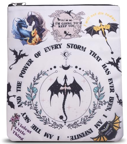 Original LParkin Fourth Wing Merch Wasserdichte Buchhülle, Drachenfigur Gifts Buchschutz, Neutral Canvas Buchhülle mit Reißverschluss, als Buchliebhaber Fourth Wing Geschenk für Buchliebhaber