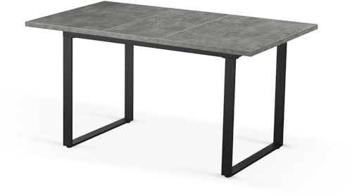 B&D home Esstisch Anna, ausziehbar 120-160 x80 cm 4-6 Personen Küchentisch Holztisch mit Kufengestell schwarz für Küche, Esszimmer, skandinavisch Industrial Design, Beton Optik, 11202-US-BETO-P
