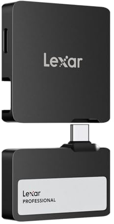 Lexar Professional Go Portable SSD mit HUB 2TB, ultrakompakt, unterstützt Apple ProRes, bis zu 1050MB/s Lesen und 1000MB/s Schreiben, USB 3.2 Gen 2, IP65, für iPhone 15/16, Schwarz