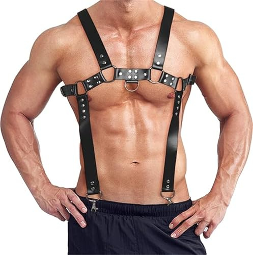 Moinha Mens Leather Harness Body Adjustable Chest Harness Leather Belts Rave Costume Sexy Punk Chest Belt Clubwear Costume