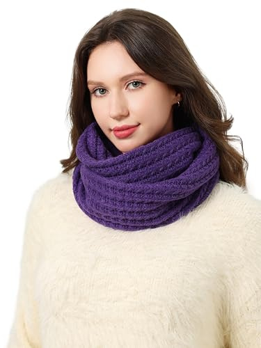 DonDon halsduk damer vinter sjal scarf stickad halsduk loop tube varm mjuk - Violett