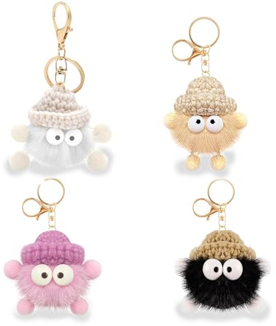 Thapncow Porte-clés Pompon Animal Mignon Personnalisé pour Sacs à Main, Voiture et Décorations de Sac à Dos - Lot de 4