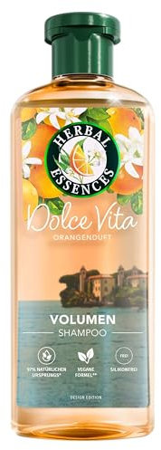 Herbal Essences Volumen Shampoo mit Orangenduft 350ml, Von feinem Haar zu gestärktem Haar voller Volumen von der Wurzel bis zur Spitze, Mit Inhaltsstoffen natürlichen Ursprungs, Vegan, ohne Silikone
