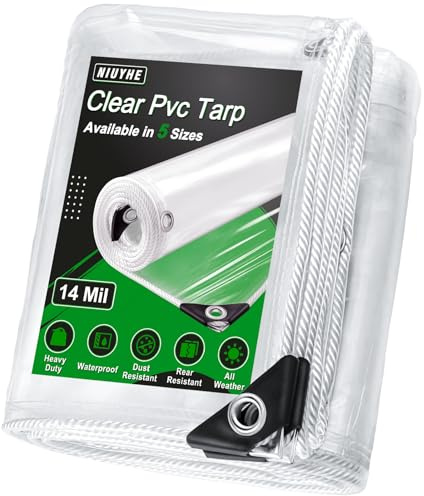 14Mil Clear Tarps Heavy Duty Waterproof, 6x4ft Plastic Clear Tarp with Grommets for Patio, Outdoor Porches, Pavilion Rain Shield, Winter Plants Greenhouse, PVC Vinyl Transparent Tarpaulin（1.8x1.2m）