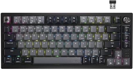 Corsair K65 PLUS WIRELESS 75% RGB Tastiera Meccanica da Gioco, Interruttori Lineari MLX Red Pre-lubrificati, Tasti PBT Dye-Sub, Compatibile con iCUE, PC, PS5, PS4, Xbox – QWERTY – Nero/Grigio
