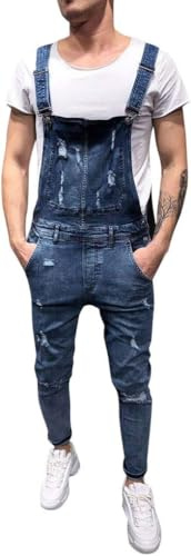 Générique Denim Dungarees Overalls Jeans Salopette Hommes Slim Pantalons (FR/ES, Alpha/lettres, TG, Taille normale, Taille normale, Bleu)