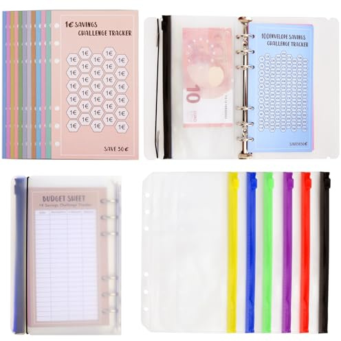 Carpeta A6 Libreta de Ahorro con Sobres – 12 Sobres de Ahorro + 48 Hojas Retos de Ahorro, Agenda de Ahorro, Carpeta de Ahorro, Libreta de Ahorro en Español
