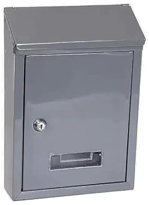 Buzón de Pared Correo con Tapa Antilluvia MLH 002, Buzón de Exterior de Metálico con Cerradura y Llaves 30x21x6cm. (Gris)