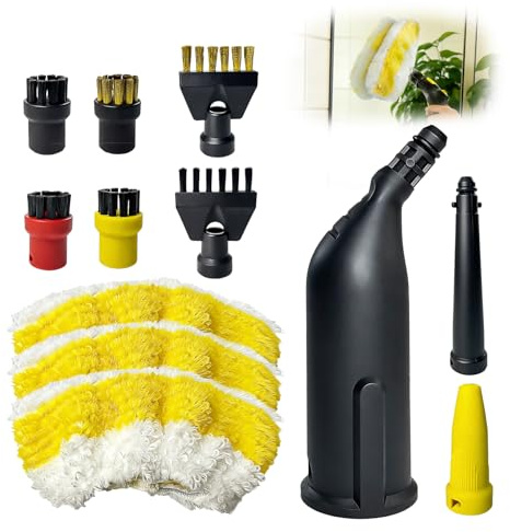 12 Pezzi Pulitore a Vapore Accessori per Kärcher SC1 SC2 SC3 SC4 SC5, Set di Spazzole per Pulitori a Vapore Ugello Prolungato Ugello Curvo Spazzola Rotonda Spazzola Piatta Panno in Microfibra