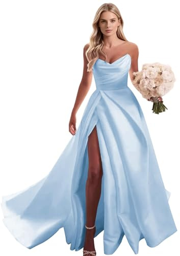 Robe de mariée à épaules dénudées pour mariée en satin sans bretelles Robe de mariée longue robe de soirée formelle avec train