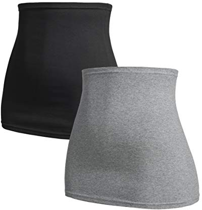 Herzmutter Bauchband-Tube-Nierenwärmer - 2er-Set - Baumwolle - Schwangerschaft-Umstandsmode - Rückenwärmer-Shirtverlängerung - 6300 (Schwarz/Grau, S)