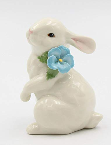 Cosmos Gifts Fine Porcelain Spring Easter Bunny Rabbit with Blue Pansy Flowers Figurine