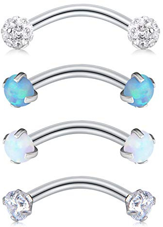 Anicina 16G Opal Eyebrow Ring Cubic Zirconia Daith Rook Earrings Body Piercing Jewelry Curved Barbell Set Tragus Lip Cartilage