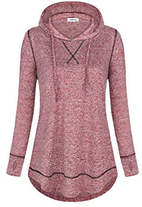AxByCzD Athleisure Tops for Women Performance Hiking Traning Exercise Clothes Long Sleeve Hoodies with Drawstring Stretchy Tops Functional Pullover Apparel Red X-Large
