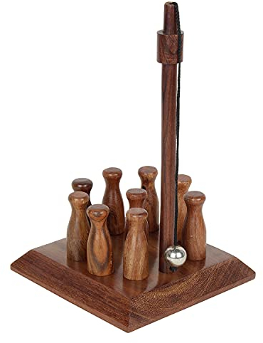 Ajuny Handgefertigtes Tisch Mini Bowlingspiel Set für den Innenbereich Holzbar Kegeln Pin Spiel für Erwachsene und Kinder – Heimbüro Schreibtisch Spielzeug Geschenkset mit 10 Stück 2 Zoll