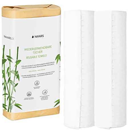 Navaris 2x Rotolo Carta da Cucina Riutilizzabile - Rotoli Asciugatutto Riutilizzabili - Rotoloni Carta Assorbente 100% Viscosa - 20 Strappi - Lavabile