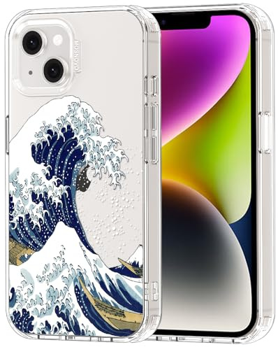 MOSNOVO for iPhone 13/14 Case | Military Grade 6.6ft Drop Tested | Clear with Great Wave Design