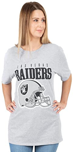 NFL Las Vegas Raiders T-Shirt for Women | Ladies American Football Short Sleeve Grey Jersey Top | Gamer Clothing Merchandise