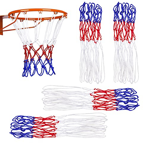 TSHAOUN Rete da basket resistente, confezione da 4 pezzi, per sport all'aperto e al chiuso, 4 pezzi, colore: rosso bianco e blu
