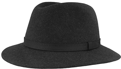 Bred utomhus filt hatt trekking-hatt ullhatt av 100 % ull – hatt vattenavvisande och vikbar – med läderuppsättning – för män och kvinnor, antracit, 57
