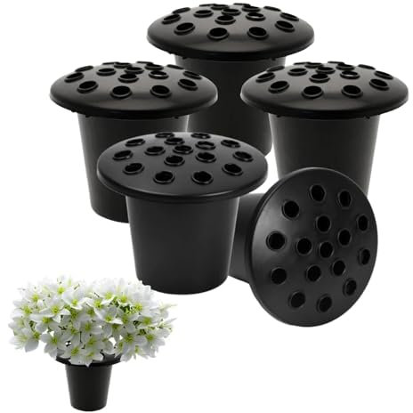 Caliko Grave Flower Pots with Lids 5-Pack Grave Pot- Strong Plastic Memorial Vases for Graveside Decorations - Secure Grave Flower Holders for Lasting Beauty.