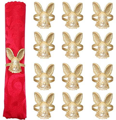 Bunny Serviettenringe Set 12 Gold Kaninchen Servietten Ringhalter Metall Tier Serviettenschnallen für Ostern Frühling Urlaub Hochzeit Abendessen Geburtstag Party Tischdekoration