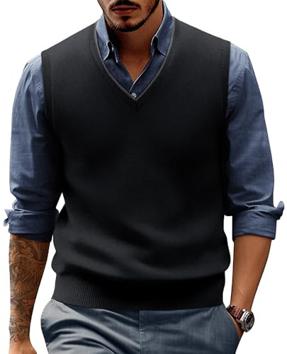 PJ PAUL JONES Pull en laine mélangée pour homme - Col en V - Sans manches