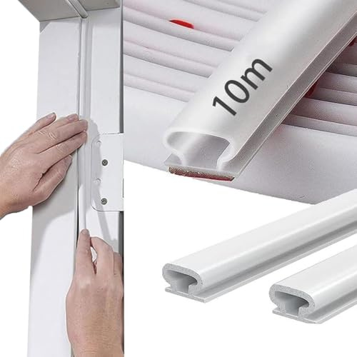 Joint Porte Fenetre Isolation Froid et Phonique,Type D Caoutchouc Joint de Porte, TPE Autocollante en porte Bande D'étanchéité, pour isolation phonique porte, Joint Etancheite Entree (Blanc, 10m)