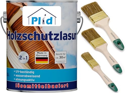 PLID® Trälasyr valnöt satin – [långvarig effekt] – löv- och barrträ – fuktreglerande – UV-resistent – väderbeständig – trälasyr för utomhusbruk – Made in Germany 2,5 l set