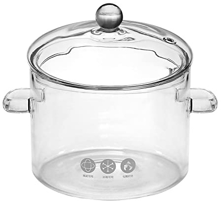 Hoypeyfiy Glass Saucepan with Cover, Transparency Stovetop Pot,Dual Handles Pan with Lid for Pasta Noodle, Soup, Milk, Baby Food making or heating 1.35L/1.5L/1.9L (1.5L)