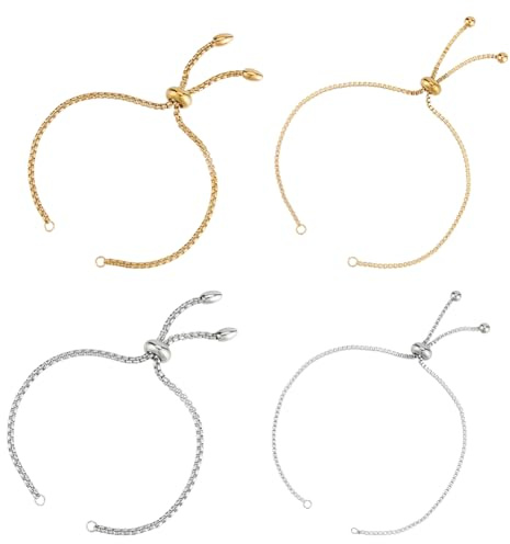 UNICRAFTALE 12pz 2 colori 2 stili Regolabili 304 braccialetti Slider In Acciaio Inossidabile per Realizzare Braccialetti A Catena Bolo con Perline di Metallo Catene di Estensione con Estremità A Sfera