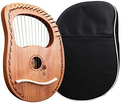 Meindin Lyre Harp,Mahogany Body 16 Metal Strings with Bag - Sturdy Orchestral String Instrument Mahogany Acoustic Harp for Kids, Friends, Music Lovers