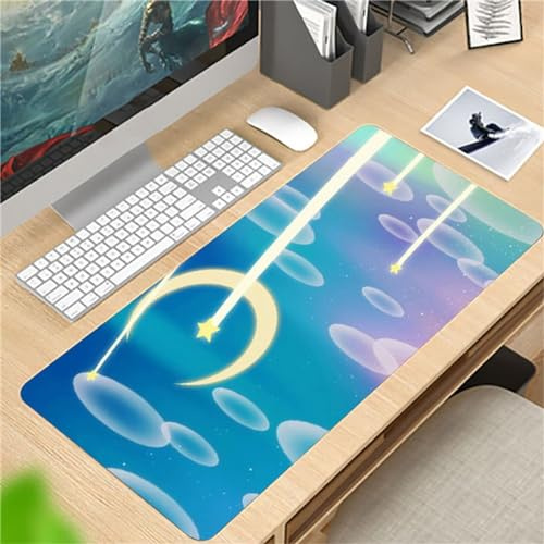 Tapis de Souris Lune d’Anime,Grand Tapis de Souris de Gaming 800x400x5mm avec Bords Cousus,Base en Antidérapant Caoutchouc Naturel,Tapis de Clavier Lavable,Tapis de Bureau pour Gamer,Bureau