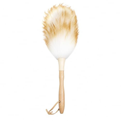 Lambswool Duster for cleaning, Wooden Handle and Washable Hand Duster, Used for Home, Office, Car Cleaning. (Short（14.2in）)