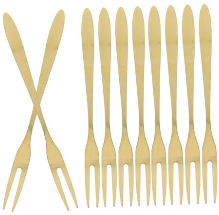 CIYODO Fourchettes à Fruits En Acier Inoxydable 10 Pièces, Double Dent, Réutilisables, Finition Miroir, Pour Fête, Apéritifs Et Desserts