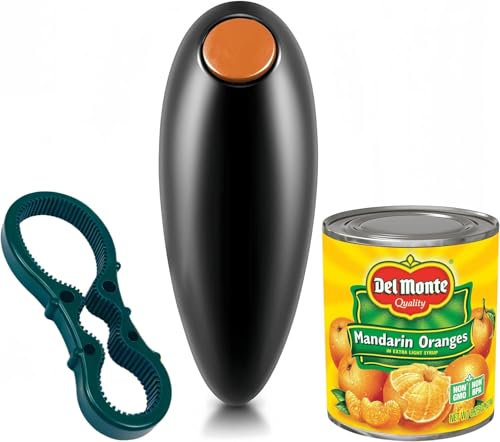 YUET Electric Tin Opener Can Openers Portable One Touch Automatic + Free Bottle Jar Grip Mate Battery Operated Hands-Free for Seniors with Arthritis Eliminate Hand Pain Prevent Injuries Strain (Black)