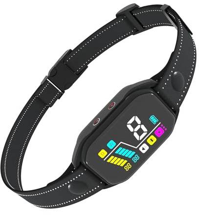 Meloive Collier Anti Aboiement Chien Rechargeable,Collier Intelligent avec Détection de Fréquence D'aboiement,3 Modes Son/Vibration/Choc Statique,Adapté à Tous Les Chiens,IP67 Étanche Écran Couleur