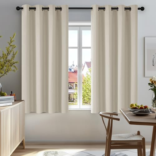 Deconovo Eyelet Blackout Thermal Curtains for Living Room, Noise Reducing Bedroom Curtains, 42 x 45 Inch, Light Beige, 2 Panels