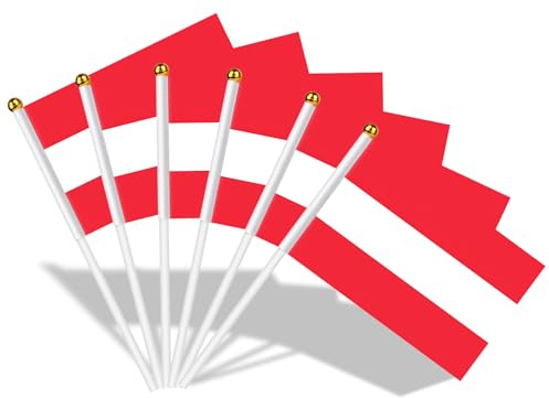 AhfuLife Bandera de Mano Austria, 30 Piezas Bandera Austria Pequeña con 30cm Palo para Decoraciones de la Copa Mundial, Copa Europea, Eventos Deportivos, Celebración, Desfile, Día Nacional, Fiesta