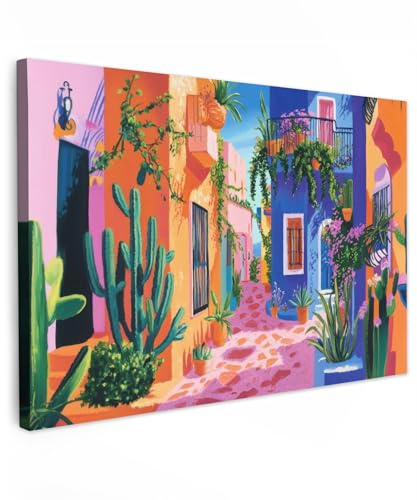 MuchoWow© Impression sur Toile Peinture 120x80 cm Tableau Mural Decoration Salon Reproductions de Tableaux Murale Moderne Jaune - Bleu - Orange - Maison
