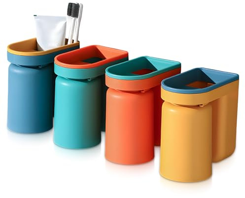 4 Pièces Porte Brosse à Dents,Support Brosse a Dent,Support Brosse a Dent Electrique,Trou de Drainage, Pas de Perçage Nécessaire, Organiseur avec Coupelles pour Brosses à Dents