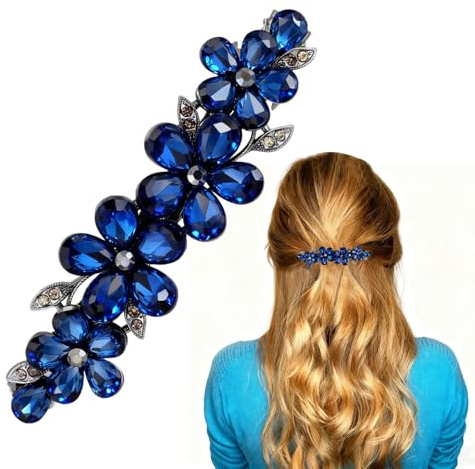 VelvetGlow Pinzas para el pelo con diamantes de imitación, accesorios para el cabello de novia para mujer, horquillas de cristal brillante, pinzas de pelo elegantes para boda, novia, pelo largo (flor