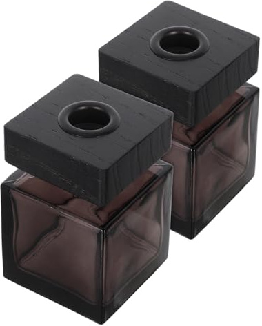 TOBBOMEY 2 Piezas Botella de aromaterapia Botella de Cristal de Perfume difusor de aromaterapia de Vidrio Madera Negro