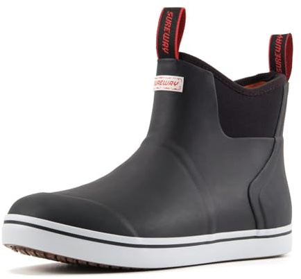 SUREWAY Men's Deck Boots, Waterproof Fishing Boots, Professional Non-Slip Rain & Ankle Boating Boot, Lightweight Slip On Neoprene Rubber Boots BLACK